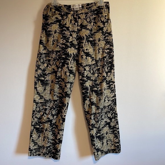 Chinoiserie Toile Pants Print Arts SM Tourist Sunday Brunch Black Statement Chic - Picture 1 of 12